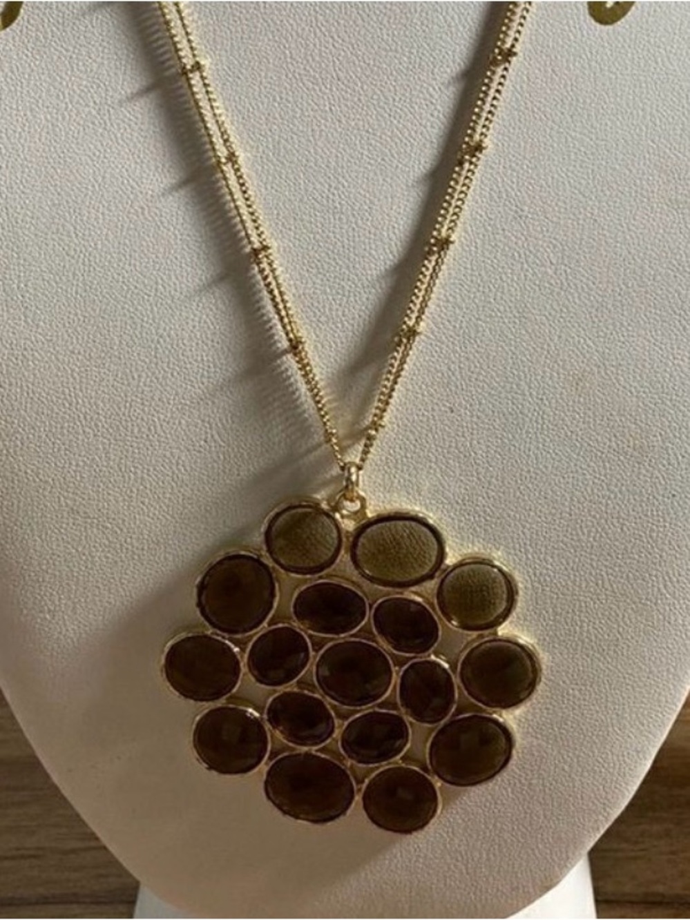 Anthropologie Gold-Tone Necklace with Brown Cluster Pendant. Rare sold out